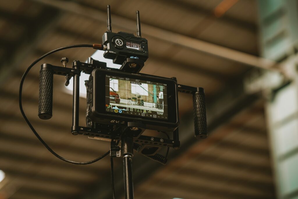 Camera screen showing a filming setup and location