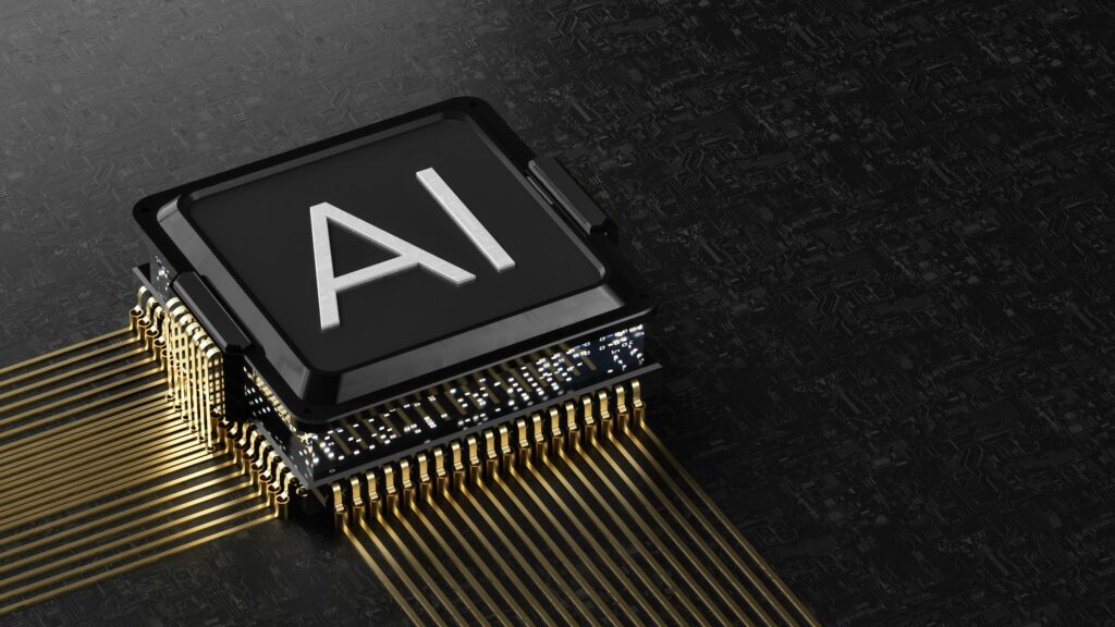 A 3d render of a microchip with AI written on top of it