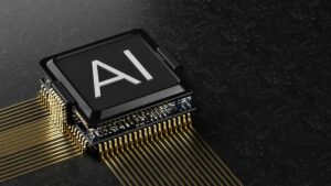 A 3d render of a microchip with AI written on top of it
