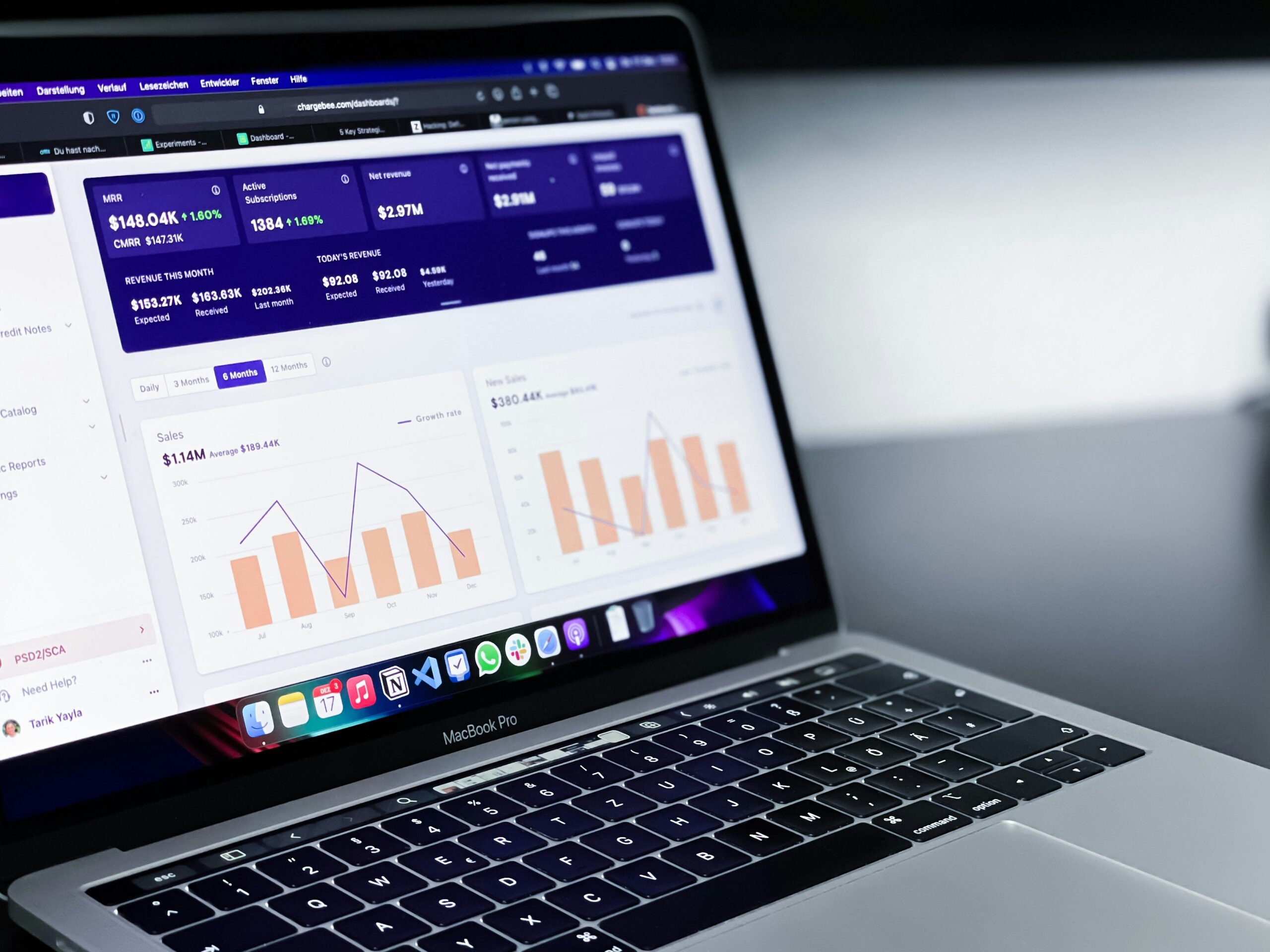 Sales dashboard on a MacBook Pro screen